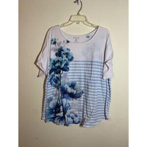 EVCR Evolution and Creation Floral Print T-Shirt Granny Casual Tee Shirt Size 2X